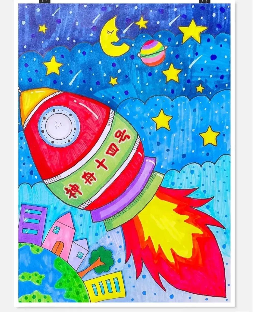 关于中国航天科技创新的绘画,描绘中国航天未来发展绘画