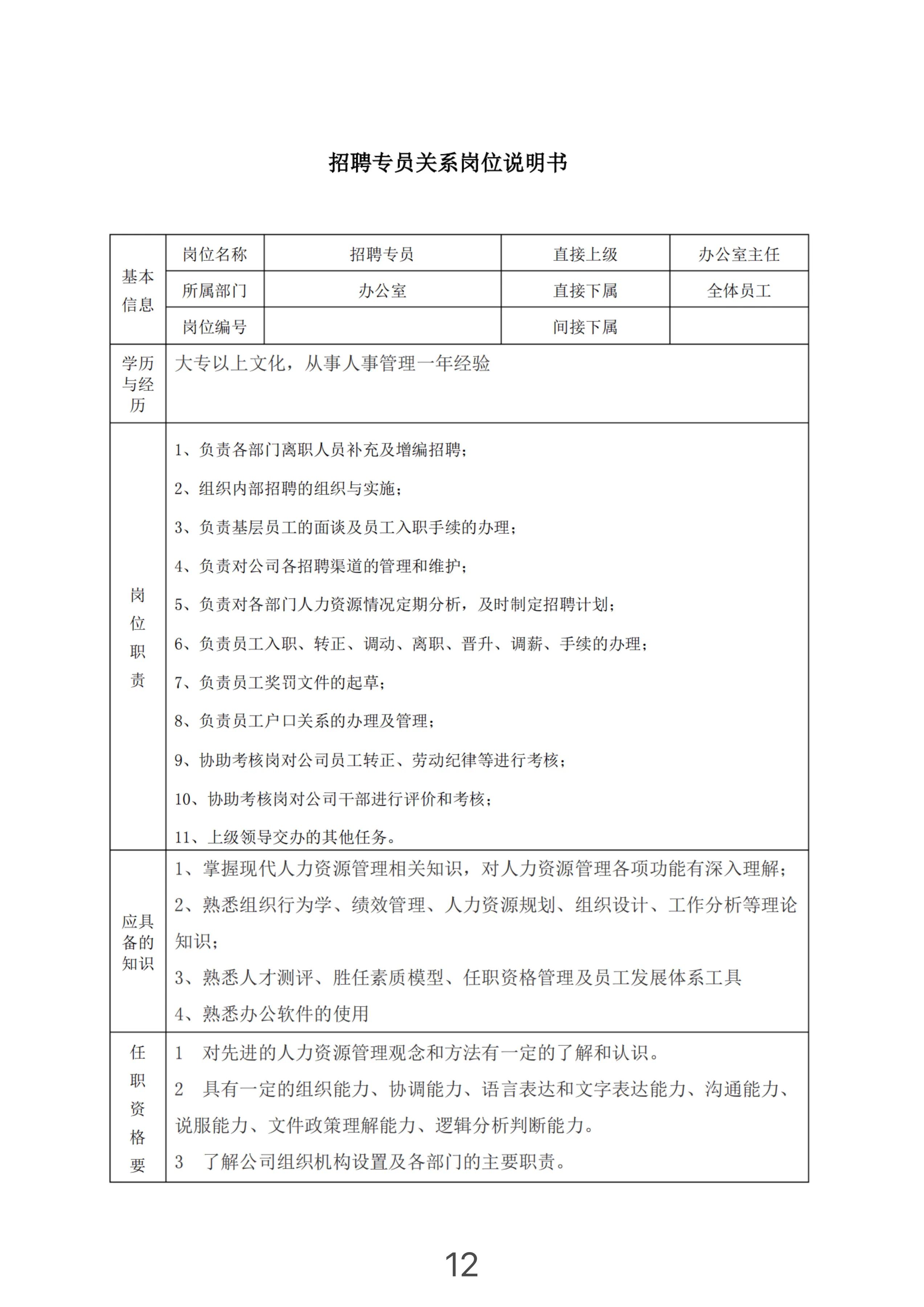 企业员工岗位职责和工作内容表单,公司经营管理岗位工作职责