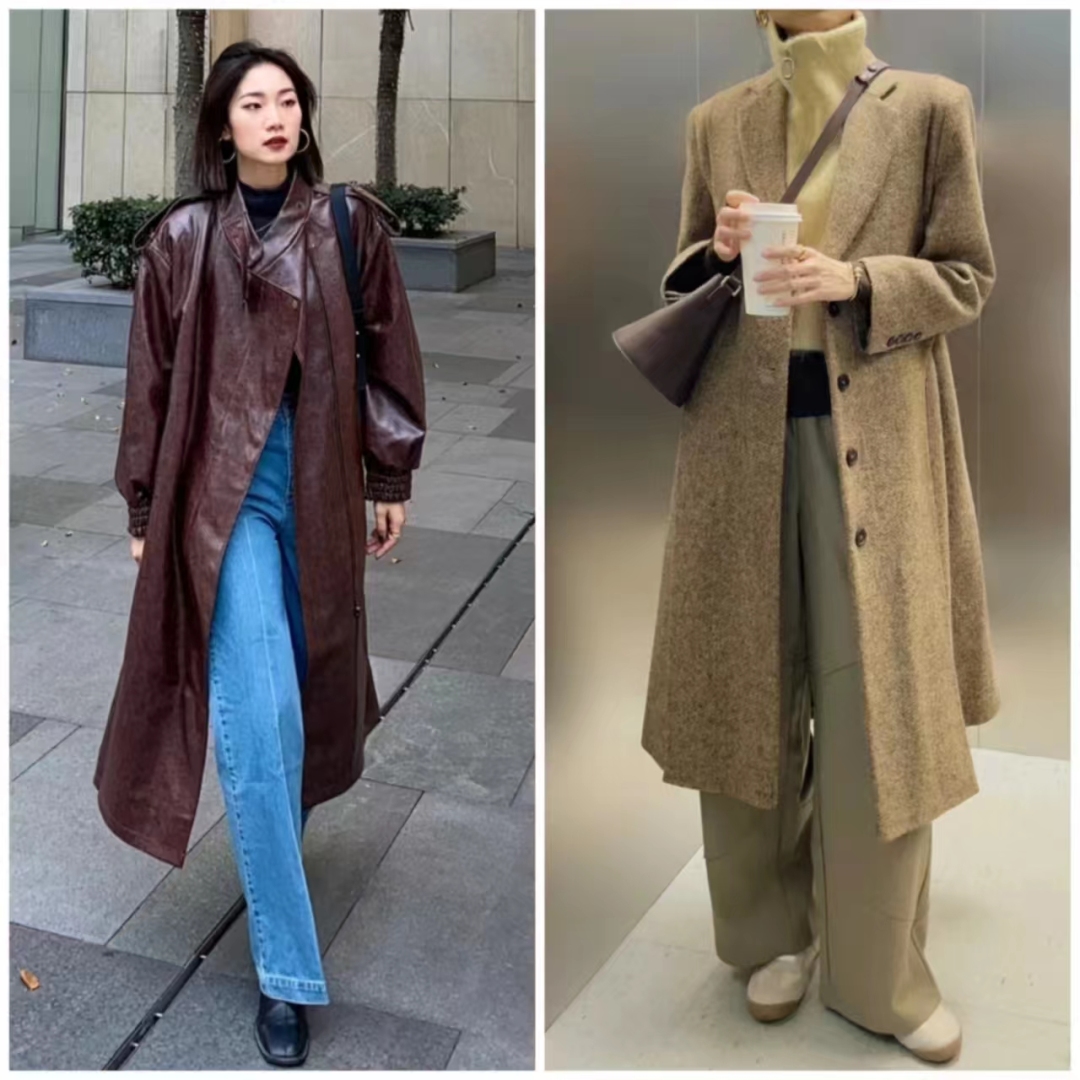 棕色中长款大衣配什么内搭和裤子,休闲中长款棕色大衣怎么搭配好看