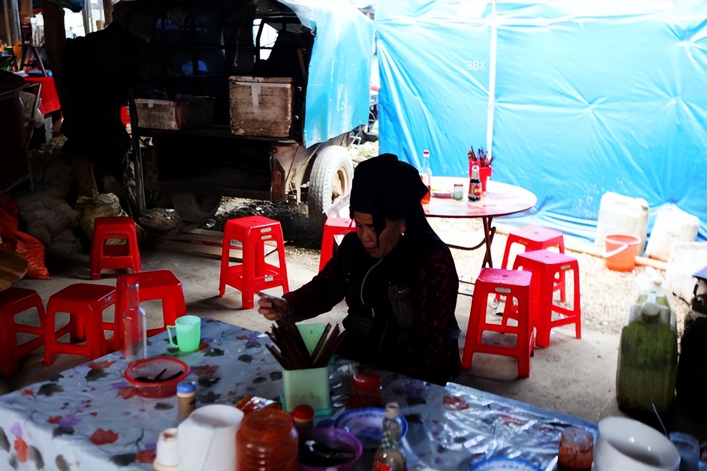 中越边境越南的露天集市,高平集市