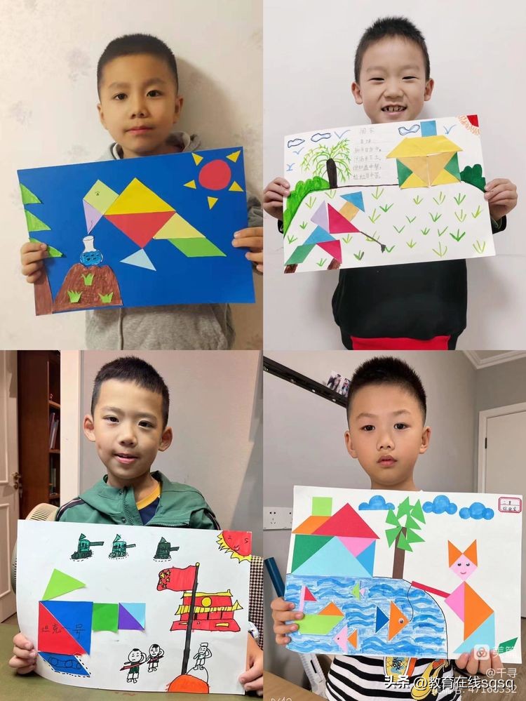 七巧板拼贴画手工小学,小学拼贴画