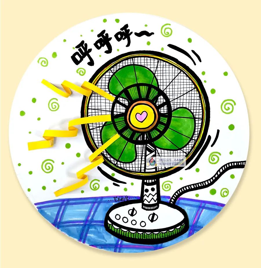 幼儿园美术作品电风扇线描,黑白线描电风扇