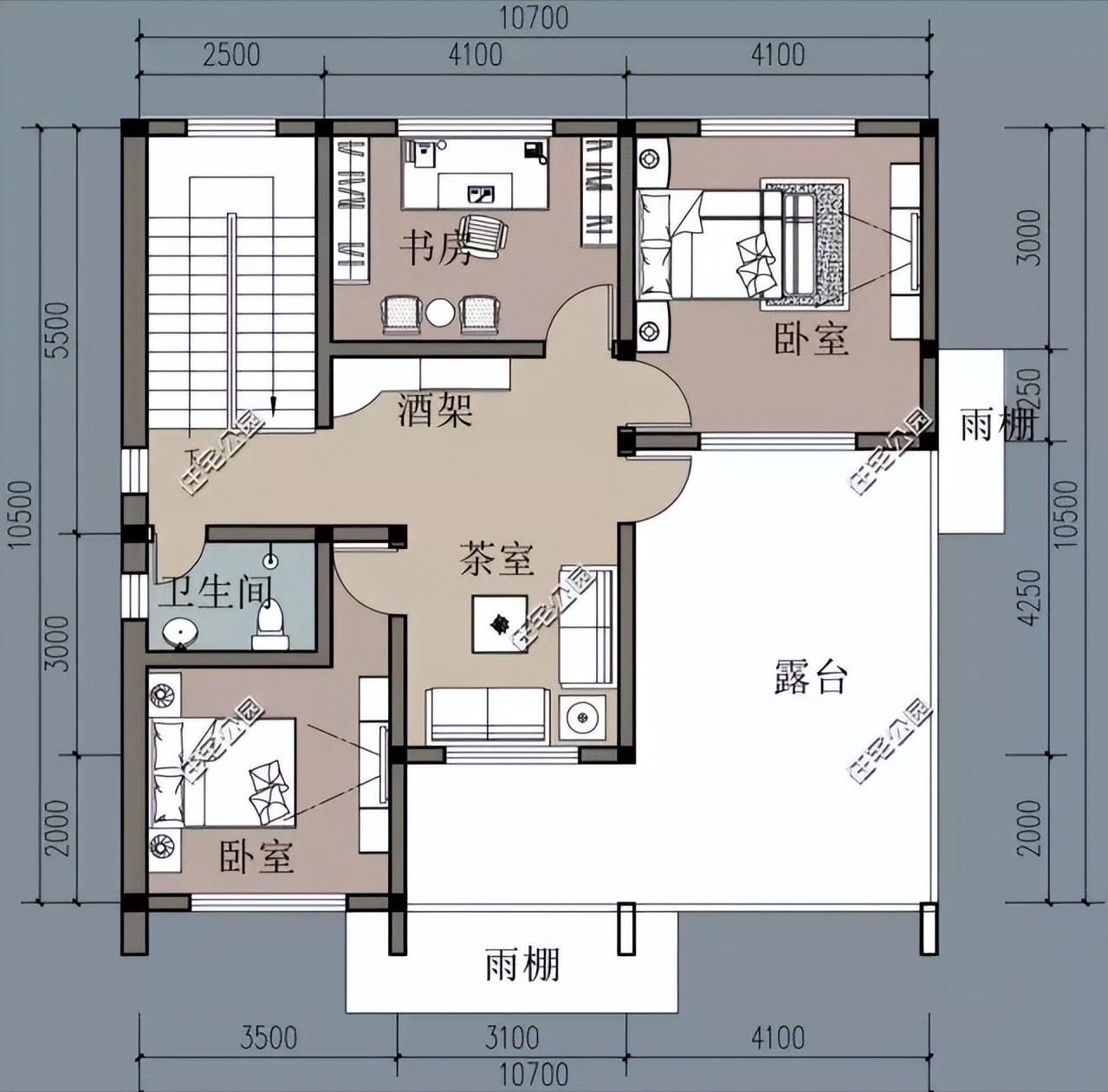 农村自建房二层对称小别墅外观图,开间12.8进深9.9二层别墅怎么设计
