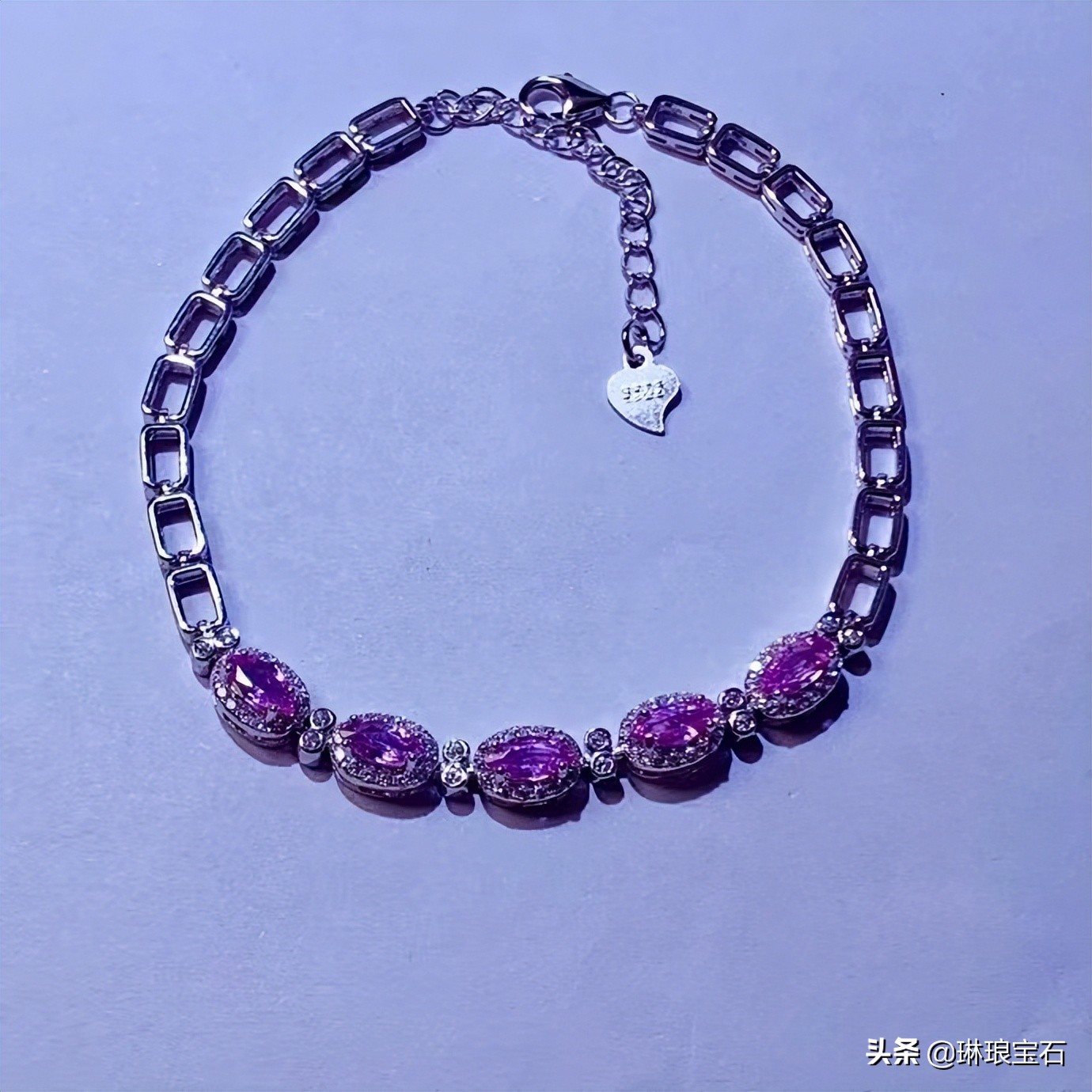 s925欧美个性蓝色银手链,s925银波斯湾海水蓝幸运手链