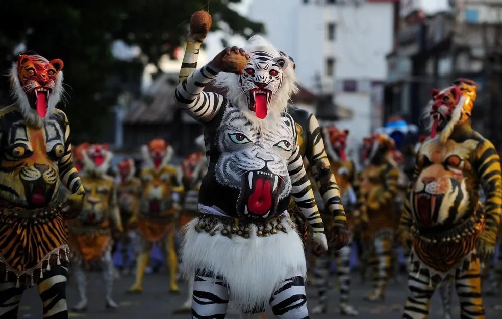 别笑！印度“老虎”*行游**：狂热艺术家们在昏厥中走向艺术巅峰