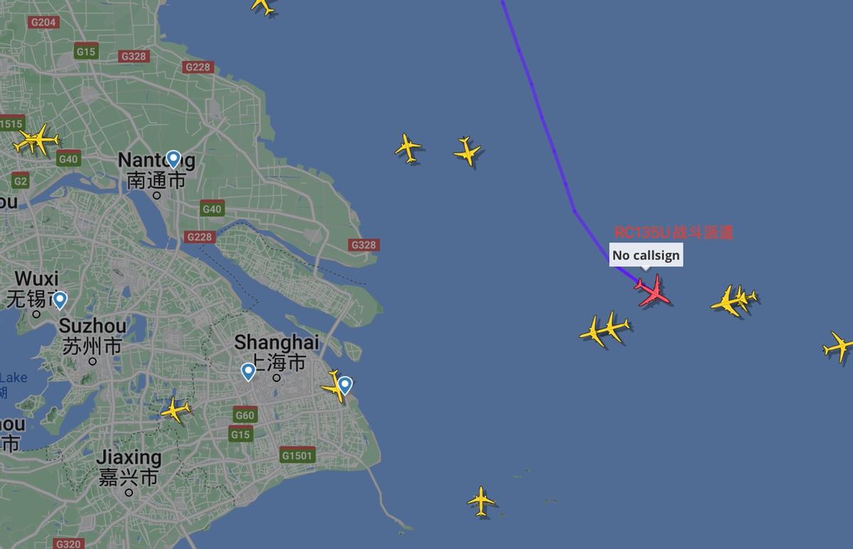 东航首架C919刚刚起飞，美侦察机高调逼近，距浦东机场不到89海里