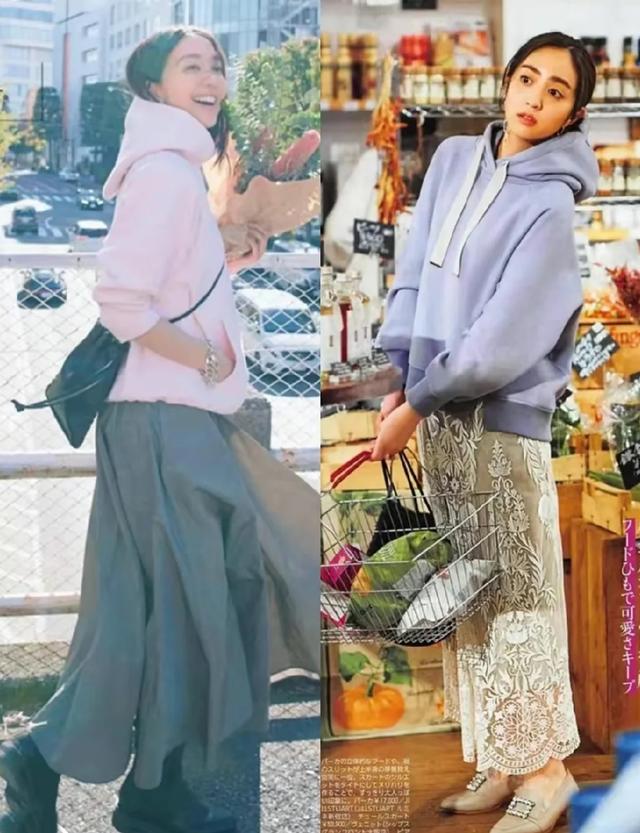 卫衣款长裙怎么搭配鞋子才时髦,连帽卫衣跟黑色长裙怎么搭配