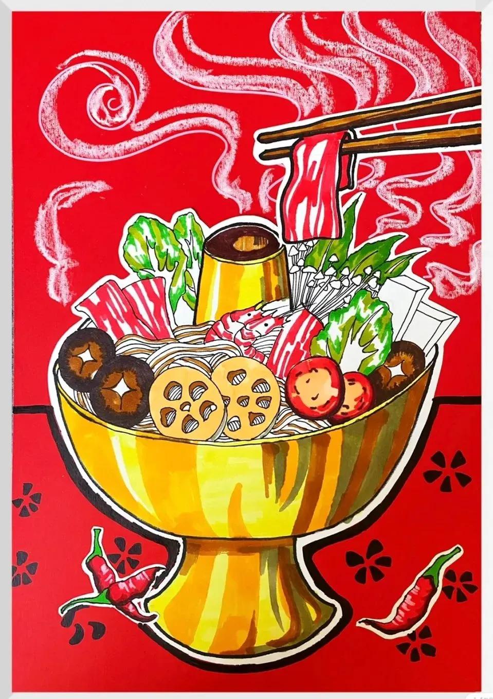 冬天吃的10种美食绘画,餐饮海报创意儿童绘画启蒙