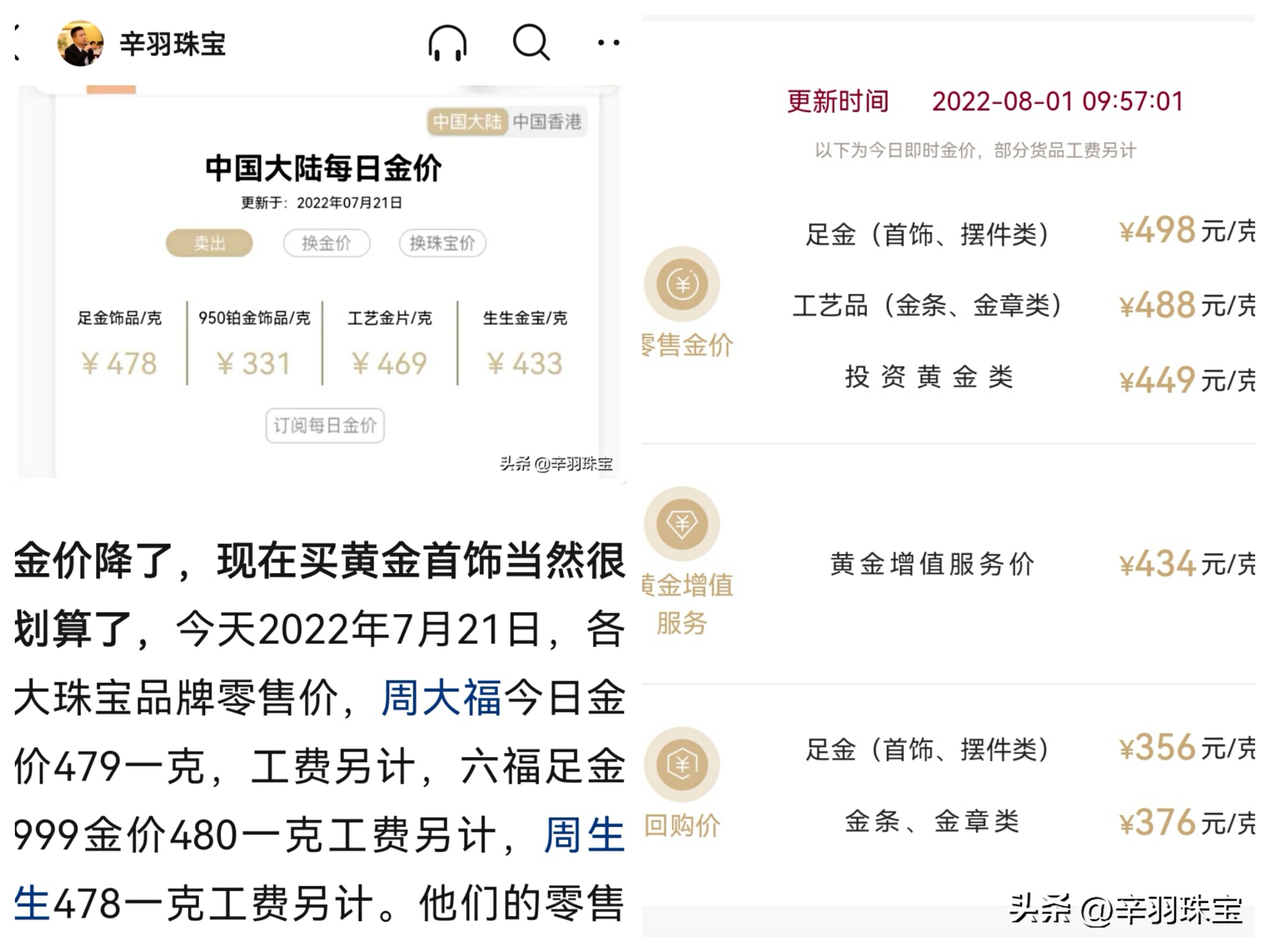 2021年七夕情人节黄金首饰金价,金价上涨黄金珠宝首饰