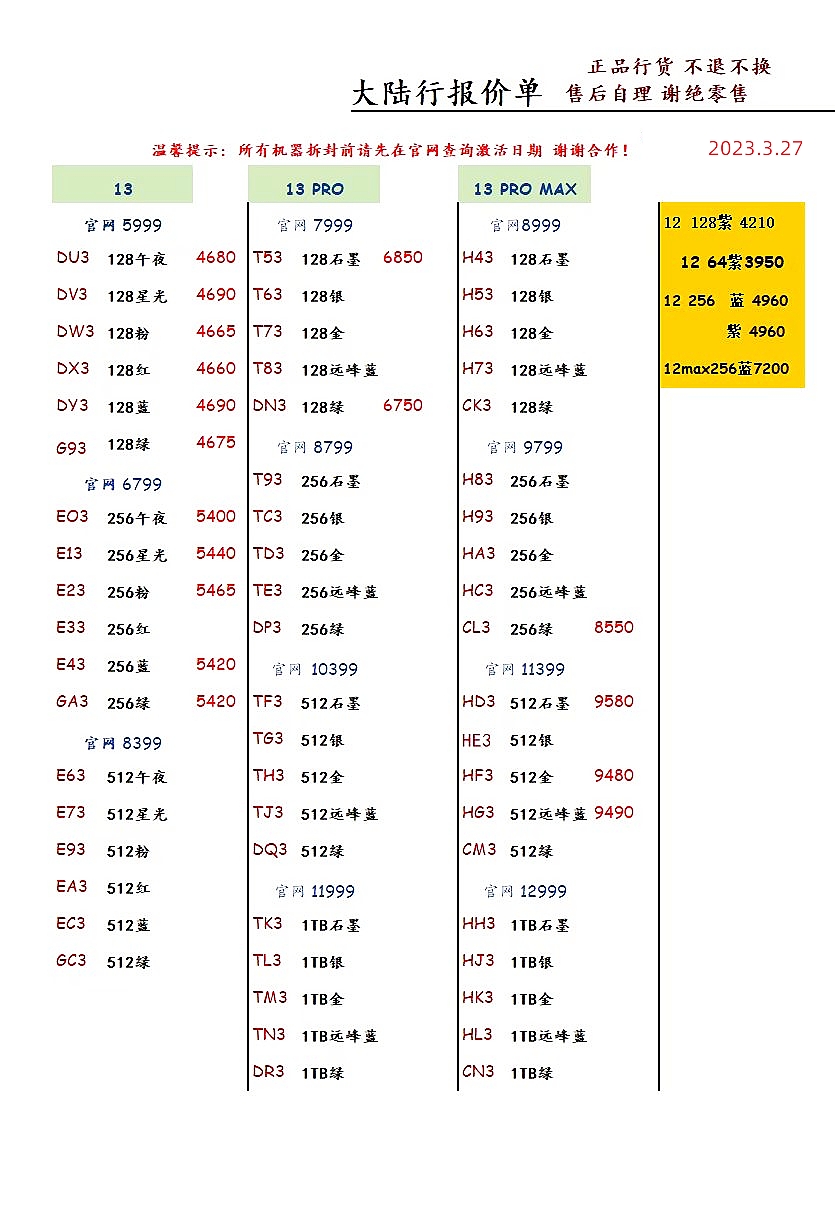 2023年12月手机批发价格一览表,深圳华强北2023年手机7月份报价表