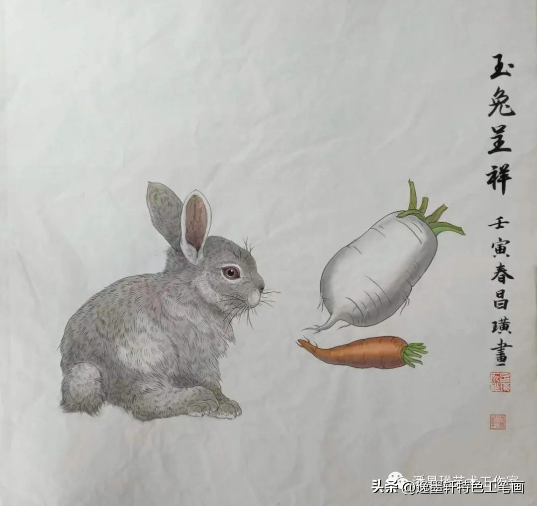 兔子工笔画红叶双兔,国画工笔兔子作品欣赏图片