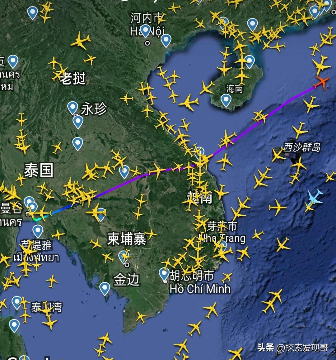 刚刚，5月28日10点03分，海南岛东部发现一架泰国飞日本飞机