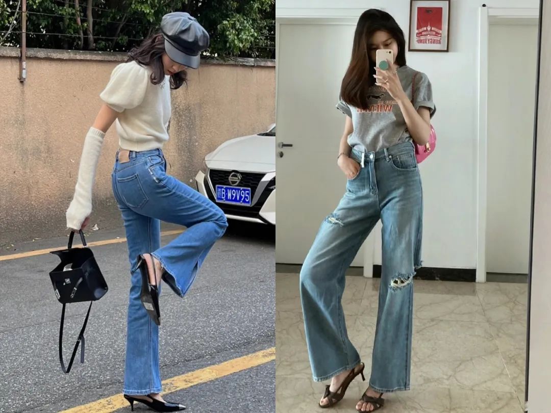 小白鞋搭配的显高牛仔裤,牛仔裤气质百搭小白鞋