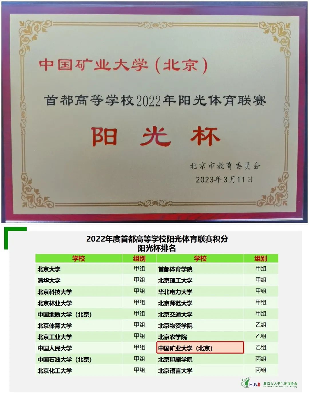 首都高校阳光体育排球挑战赛冠军,朝阳杯冠军