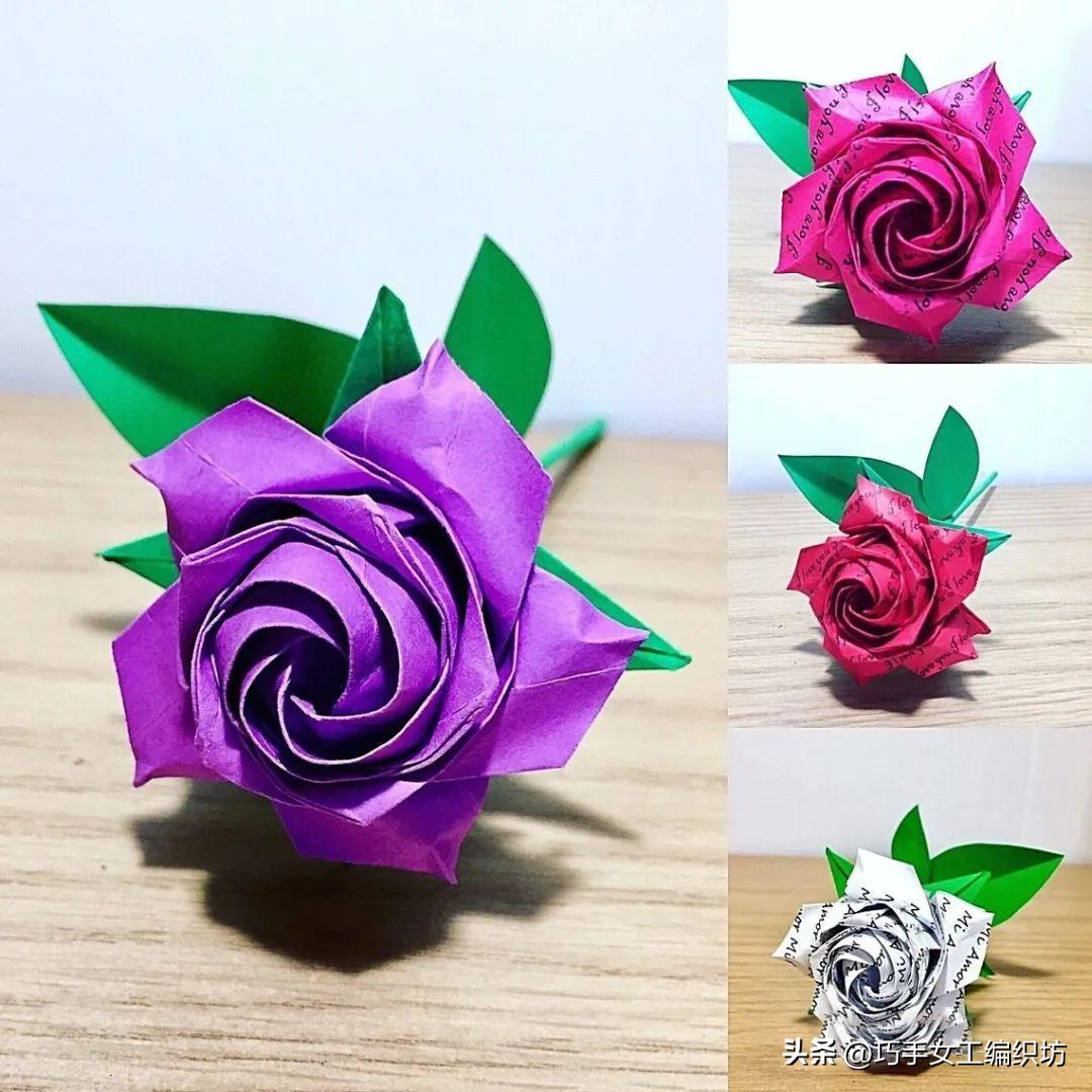 一张纸就能叠着的玫瑰,一张纸能折的红玫瑰花