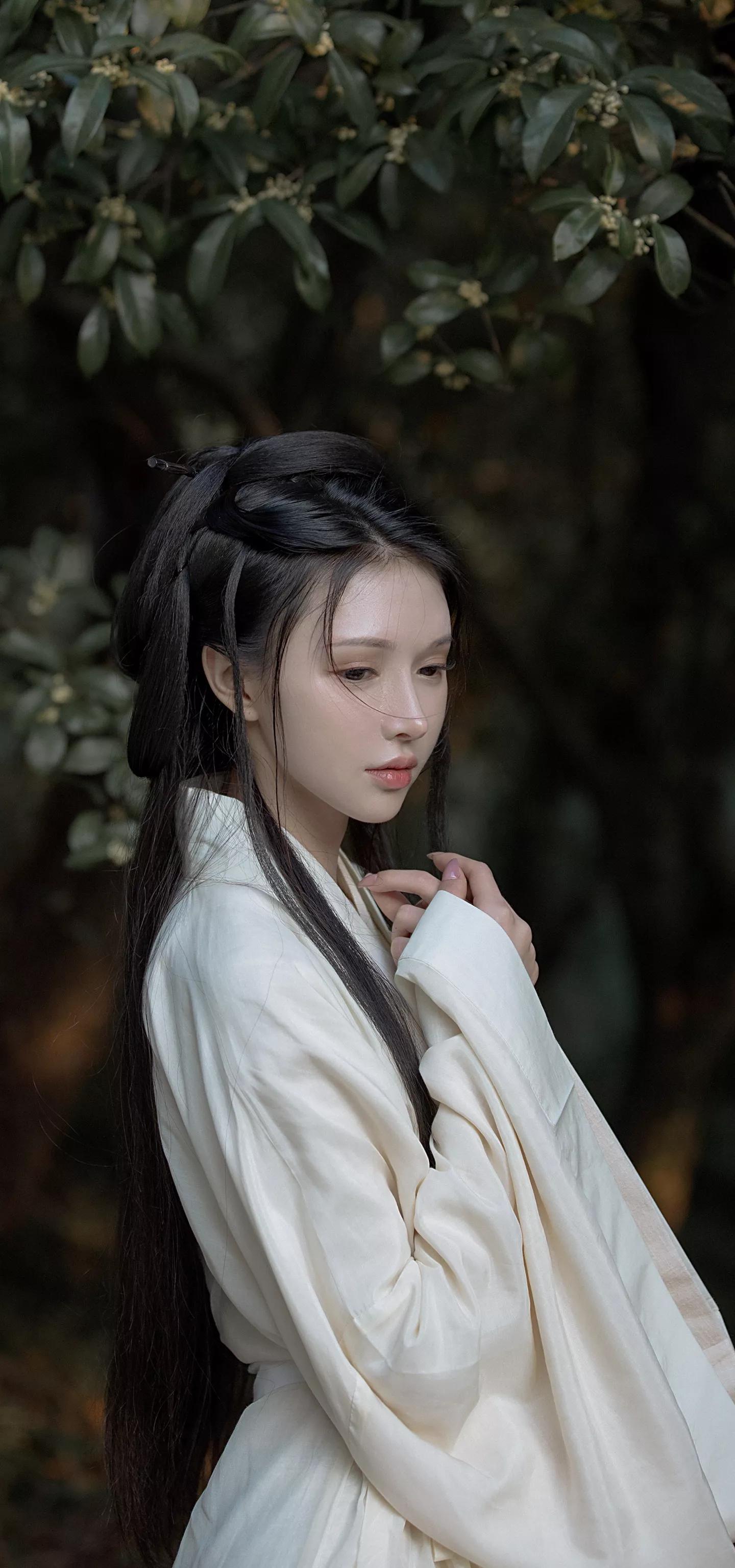 唯美古风金黄汉服美女壁纸,梦回大唐汉服夜景拍摄