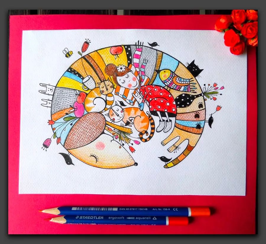 一眼让人惊艳的彩铅画,100幅适合零基础的彩铅画