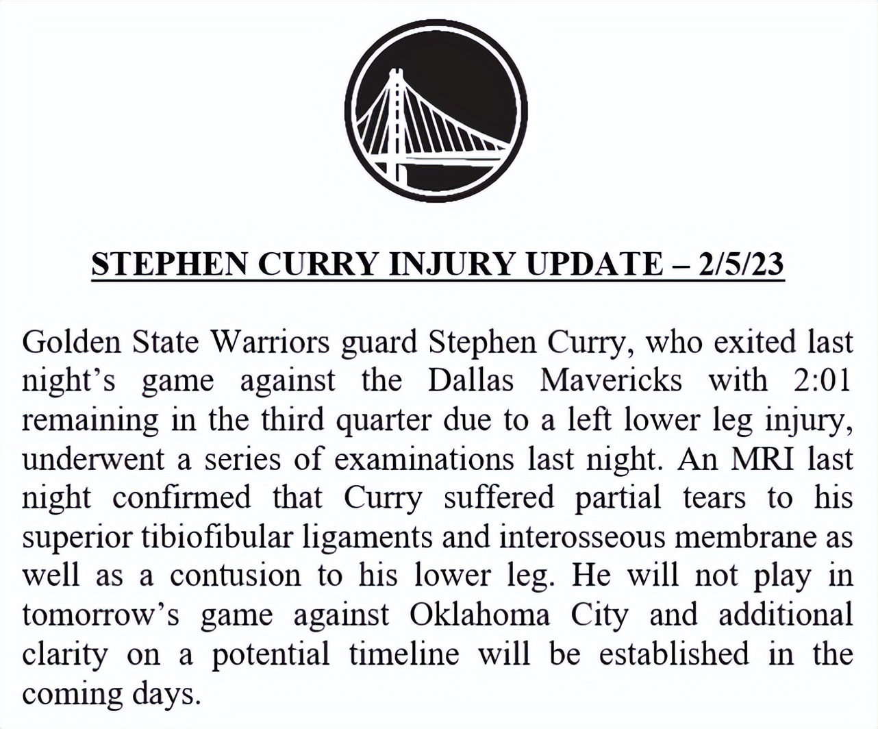 库里受伤最新消息勇士队,勇士官宣考辛斯伤情