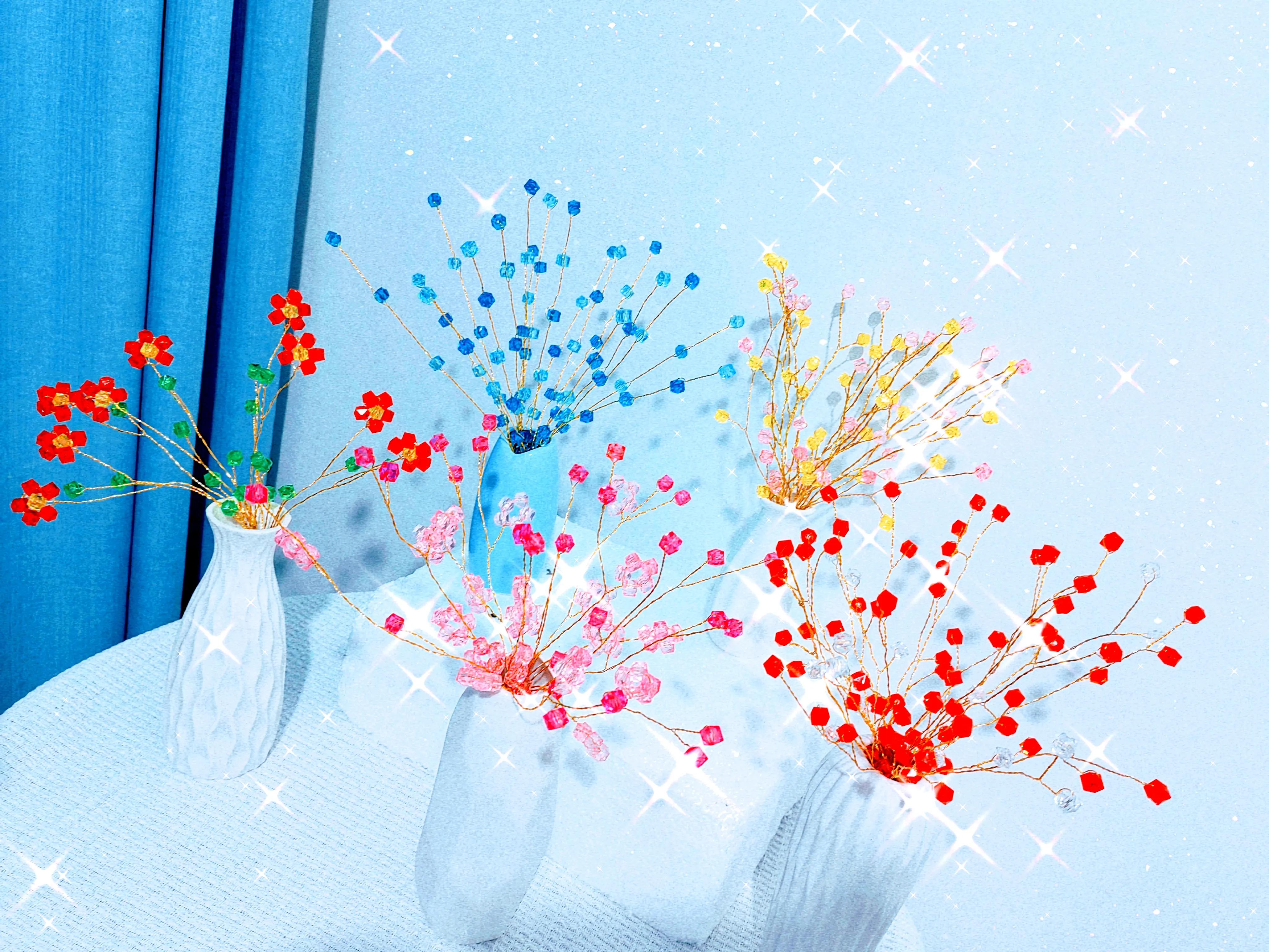 手工串珠花图片,手工串珠花样图片花瓶