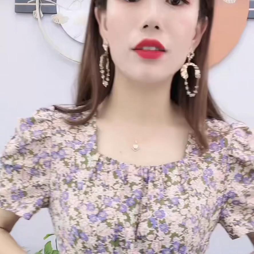 2020夏季中长款雪纺碎花连衣裙,碎花连衣裙2022夏季显瘦设计感