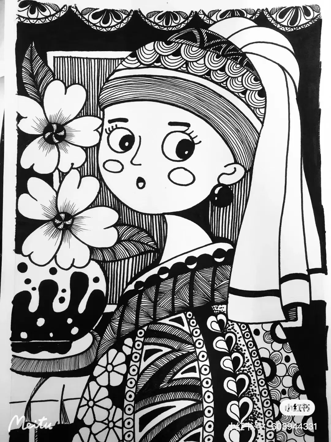 针管笔画线条练习,针管笔黑白装饰画线描