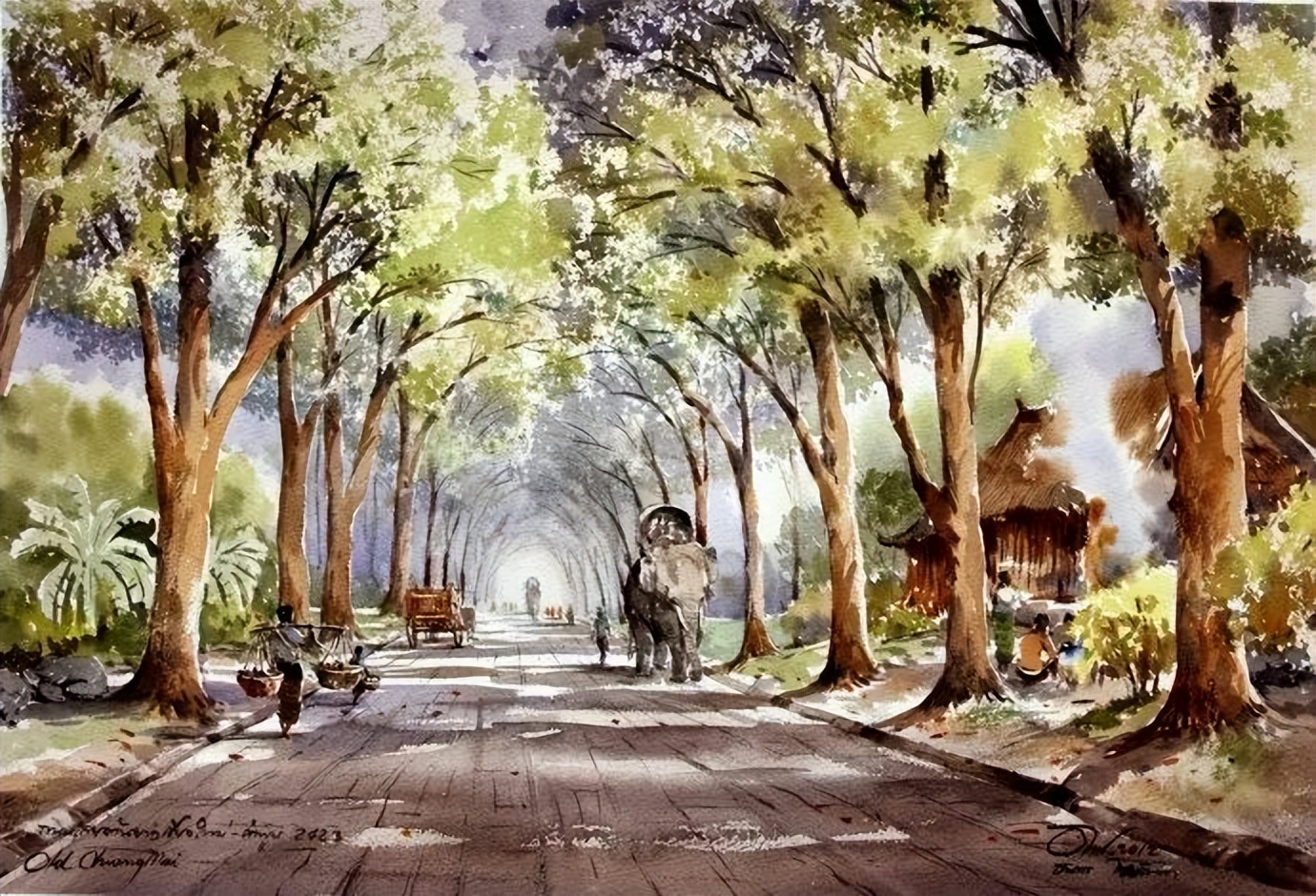 泰国水彩,泰国水彩画家绘画过程