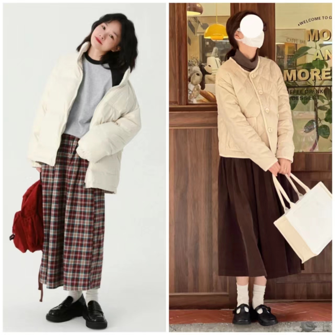 浅蓝色羽绒服怎样搭配黑色半身裙,短款白色羽绒服的最佳搭配半身裙