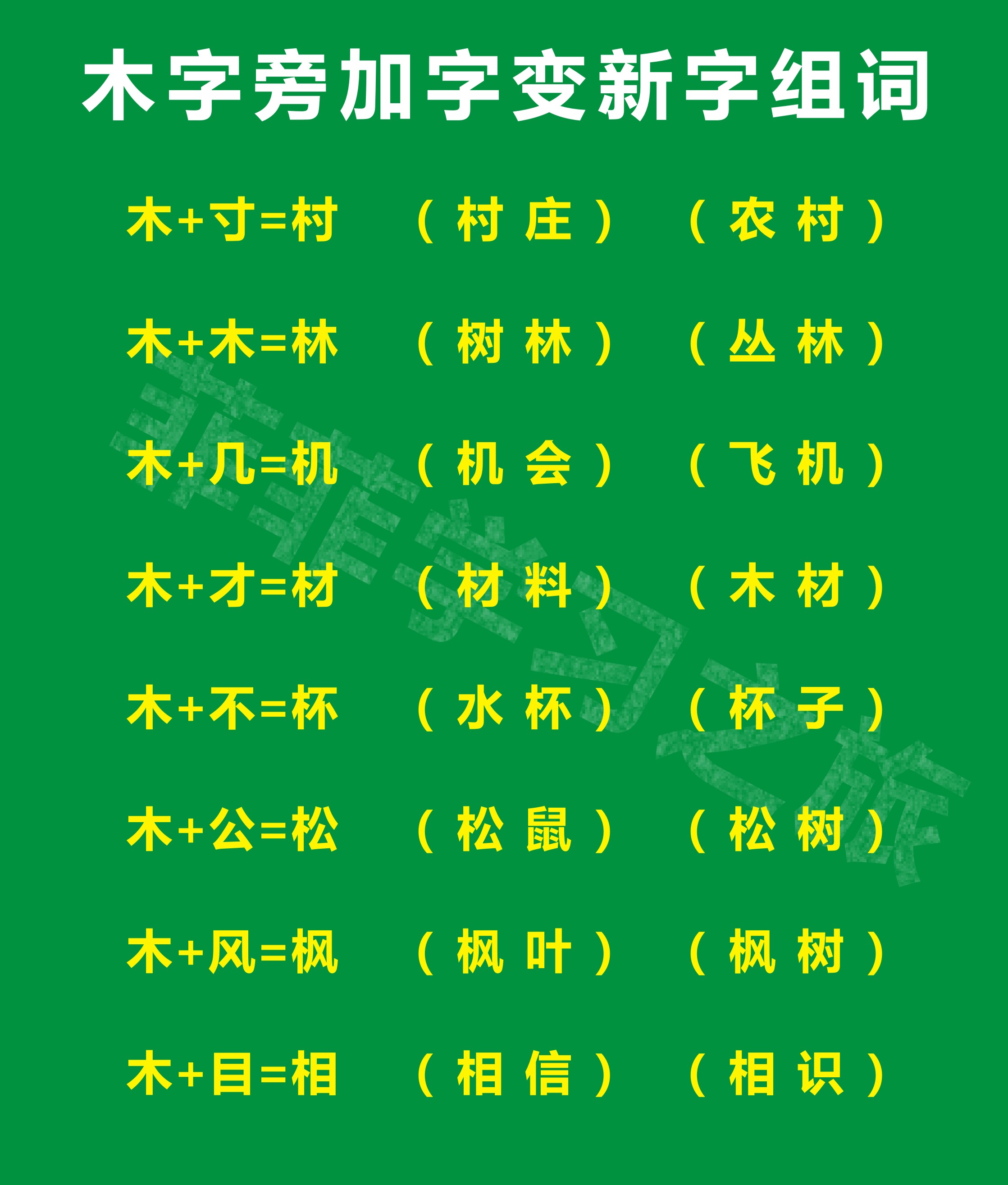 木偏旁的字一年级上,木字旁的字一年级左右结构