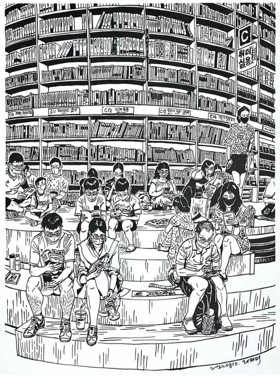 日本画家创作的铅笔街景速写,韩国速写大师