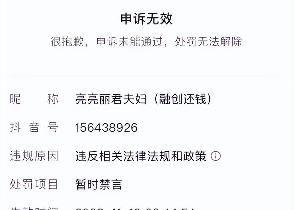 “亮亮丽君夫妇”抖音B站账号均被暂时禁言