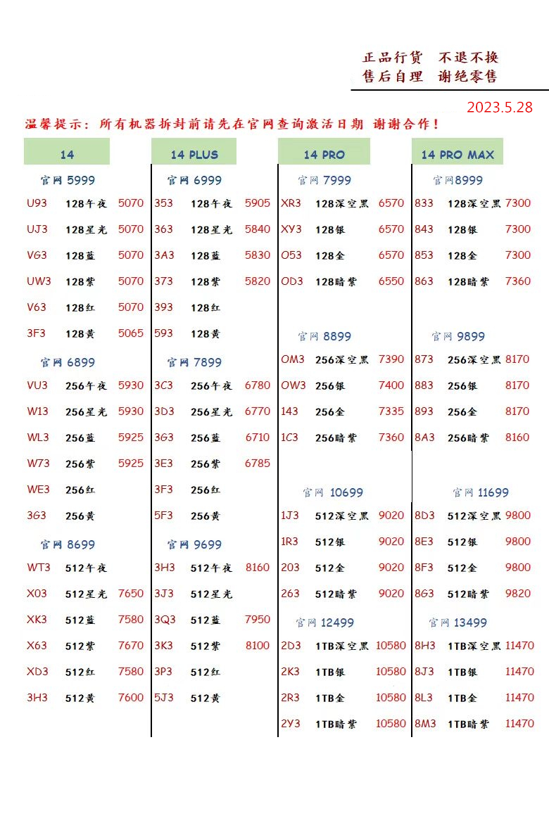 2023年12月手机批发价格一览表,华强北苹果手机报价单