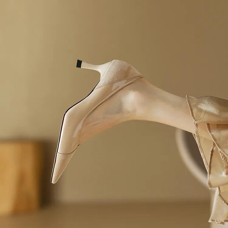 高跟鞋女拼接高级感,玛丽珍粉色拼接高跟鞋