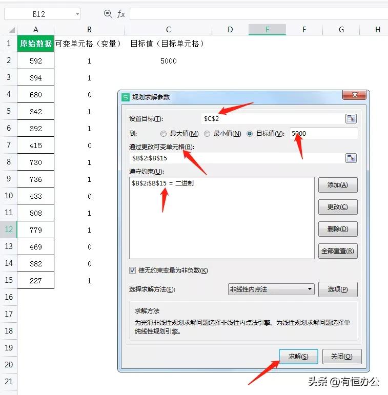 规划求解最接近固定值的方法,利用线性规划求最值