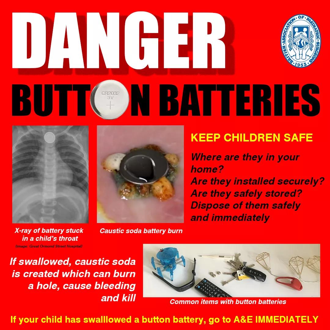 英国一幼儿吞电池死亡,英国2岁女孩被电池烧穿食道