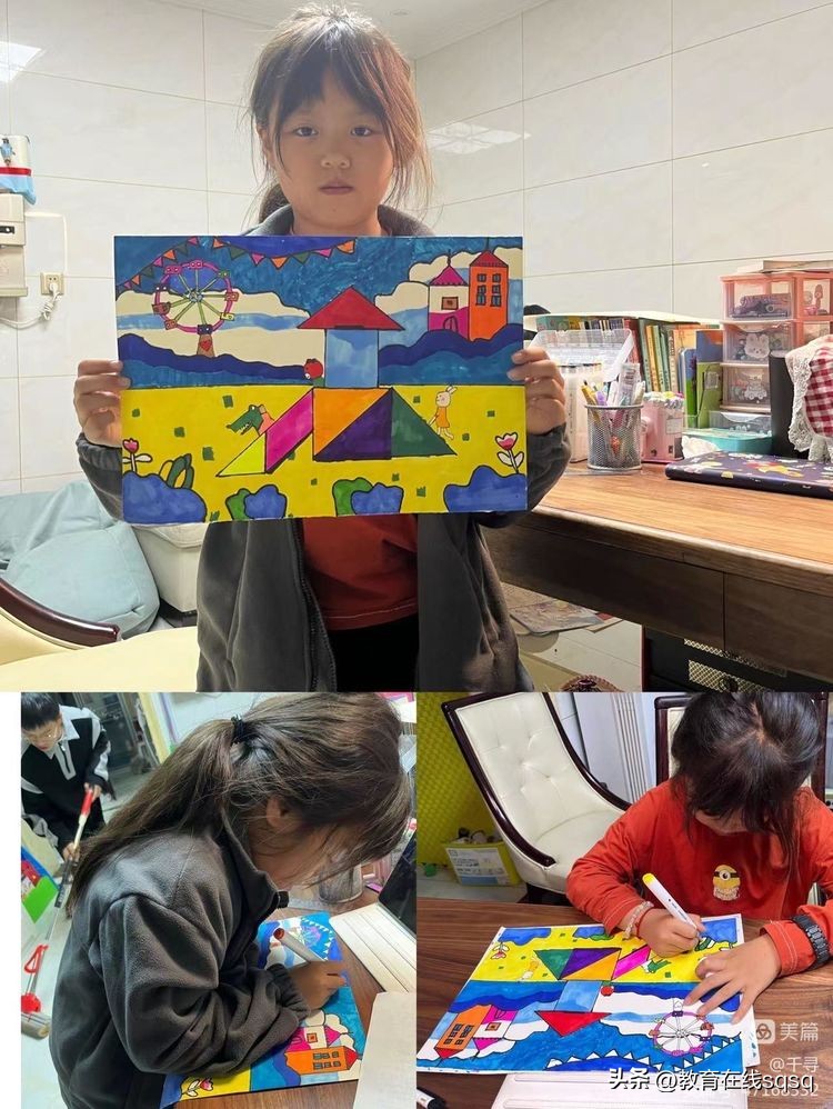 七巧板拼图美丽校园,七巧板拼贴画一年级