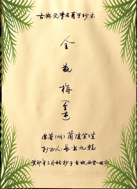 手抄*瓶金**梅全第246页第十九回草里蛇逻打蒋竹山李瓶儿情感西门庆