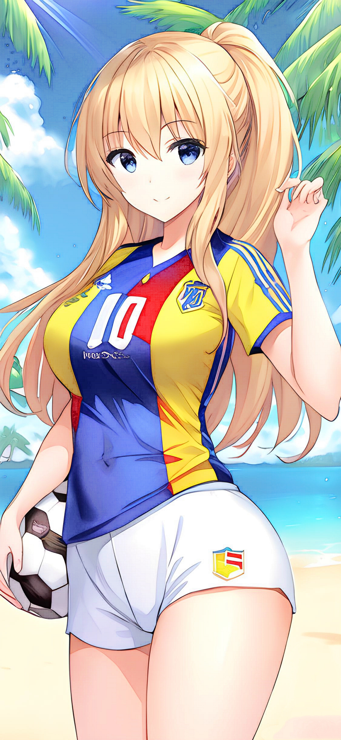 二次元美少女壁纸足球,ai绘画壁纸沙滩