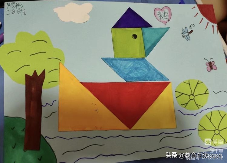 七巧板拼贴画手工小学,小学拼贴画