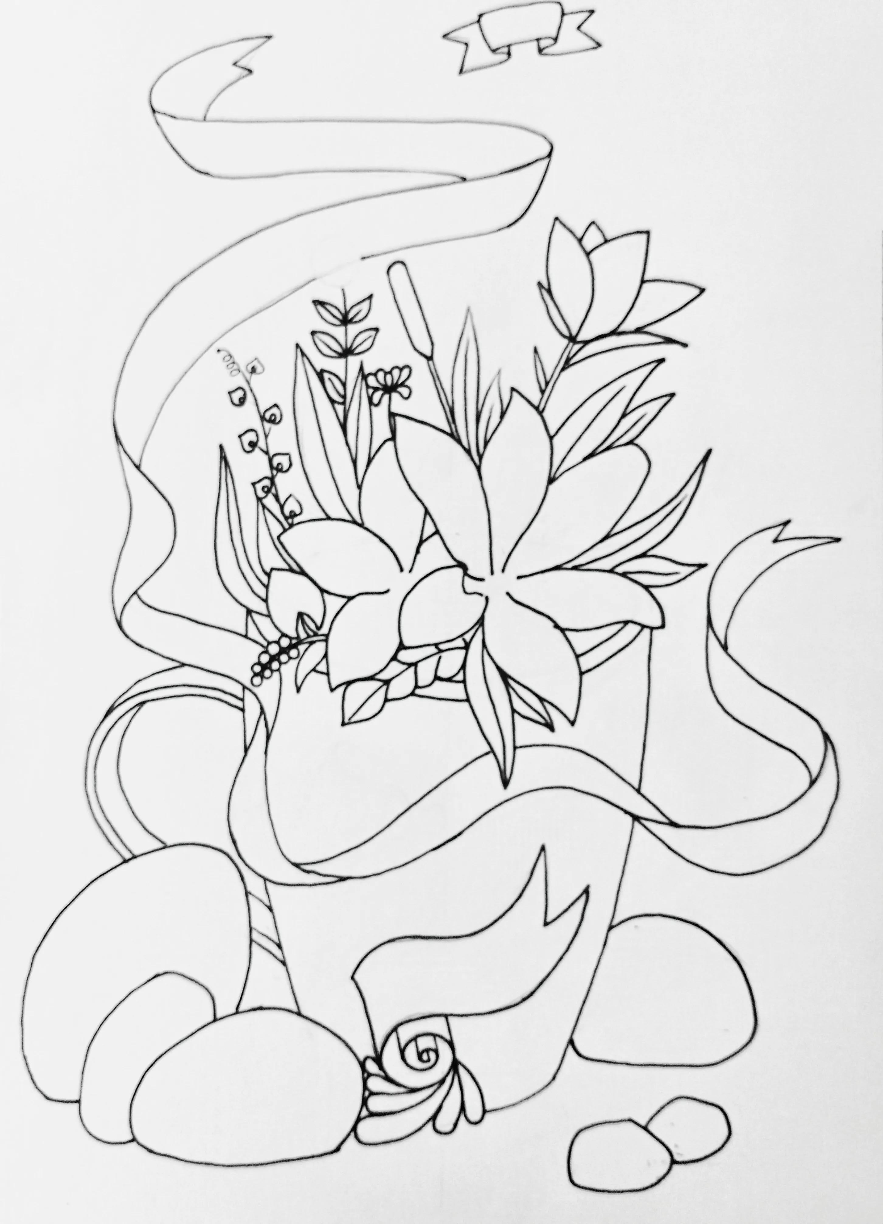 线描画作品花难度中等,高难度黑白线描怎么画教程