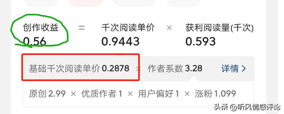 文章6W阅读量，收益90多元！头条收益计算公式解读，希望对你有用