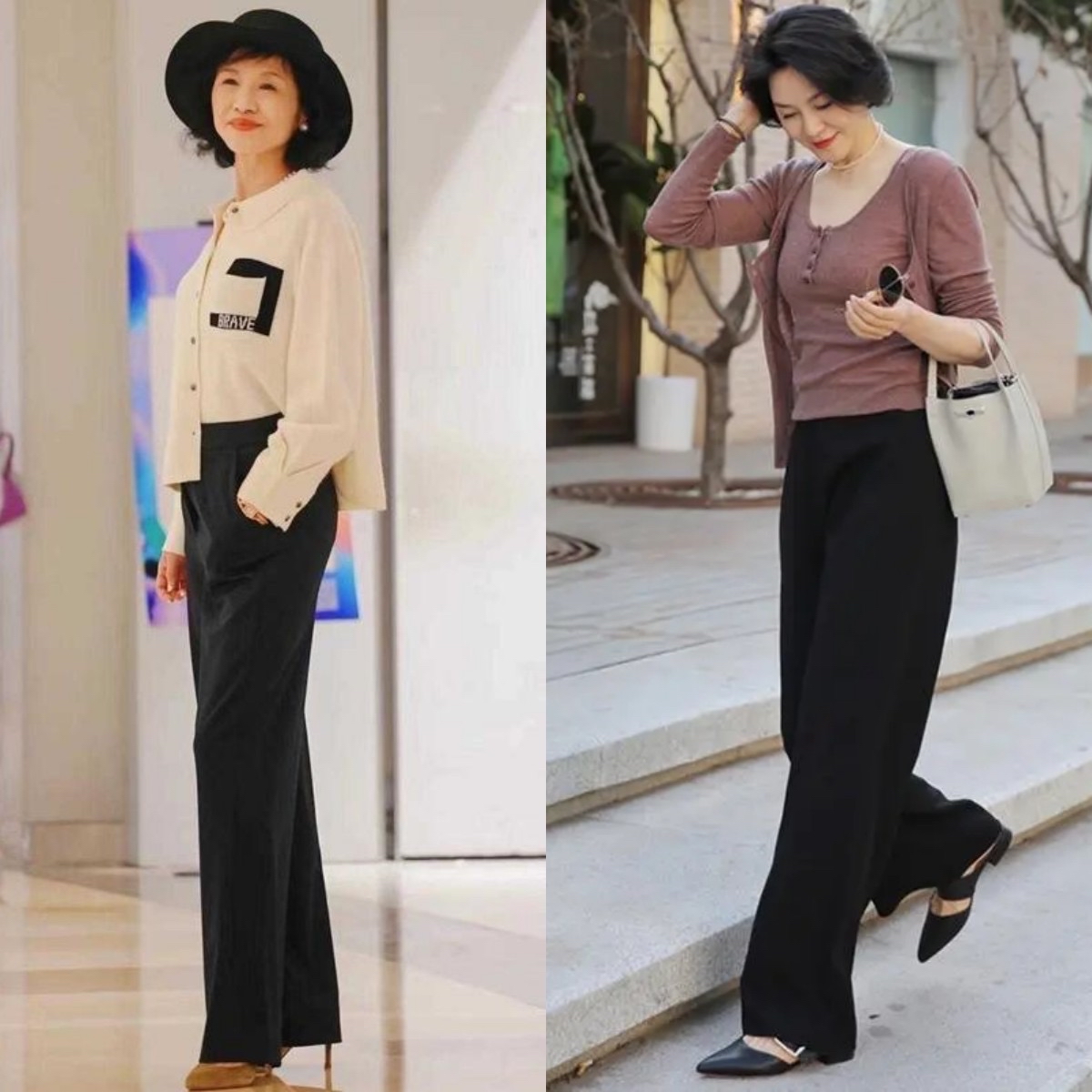 45岁女人穿直筒裤还是穿阔腿裤,中年女人穿阔腿裤直筒裤最合适