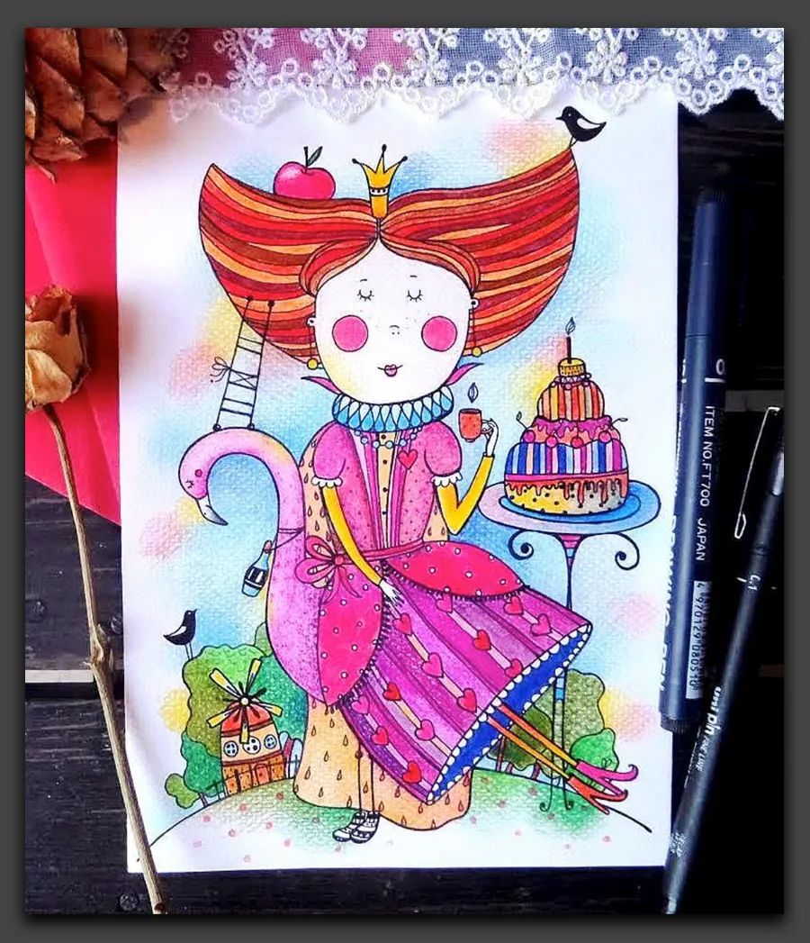 一眼让人惊艳的彩铅画,100幅适合零基础的彩铅画