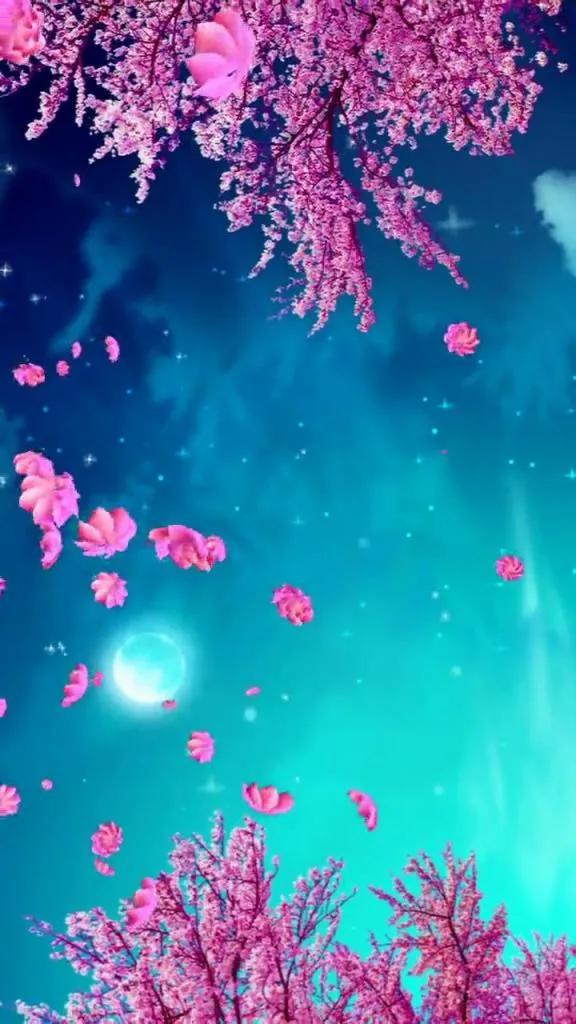 水边桃花月亮唯美图片,月亮竹影唯美图片