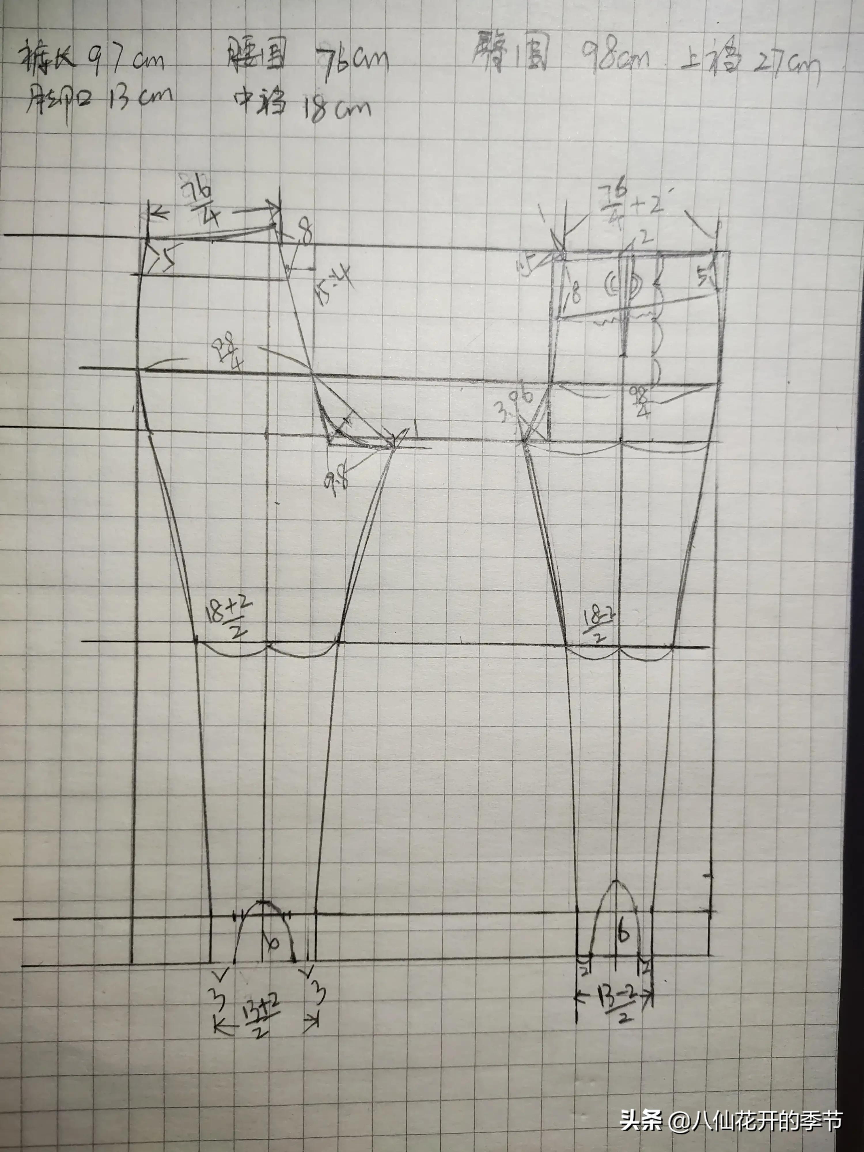 裤子的裁剪图结构分析,裤子的裁剪公式和图纸