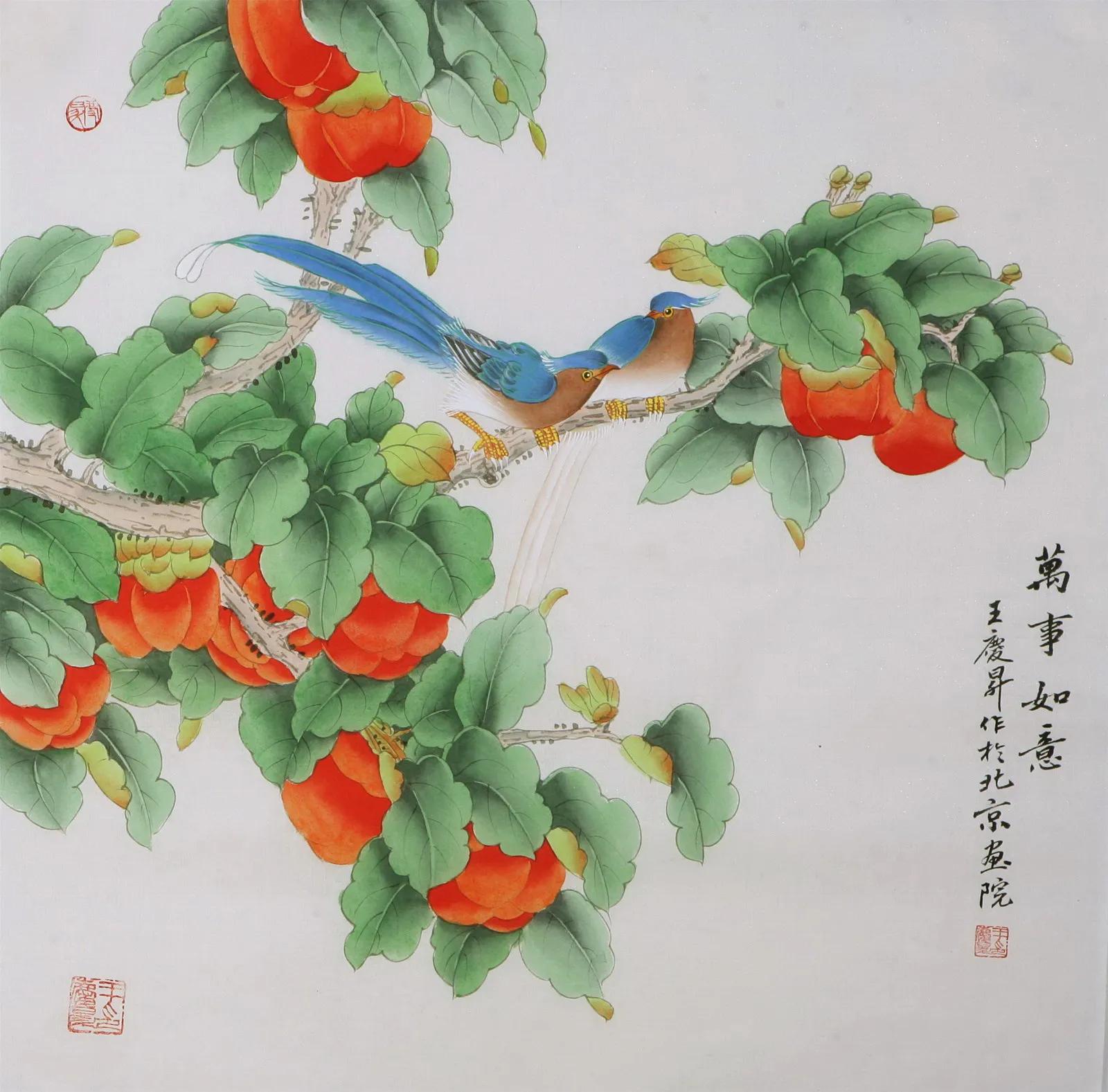 国画梅花与喜鹊的寓意,喜鹊柿子画寓意