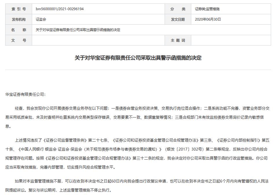 华宝证券处罚,华宝证券违规