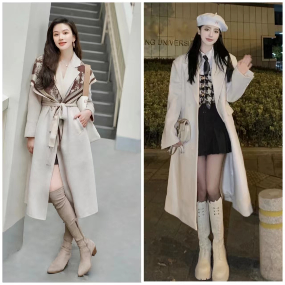 大衣搭长靴知性十足,大衣配阔腿裤让你气场翻倍