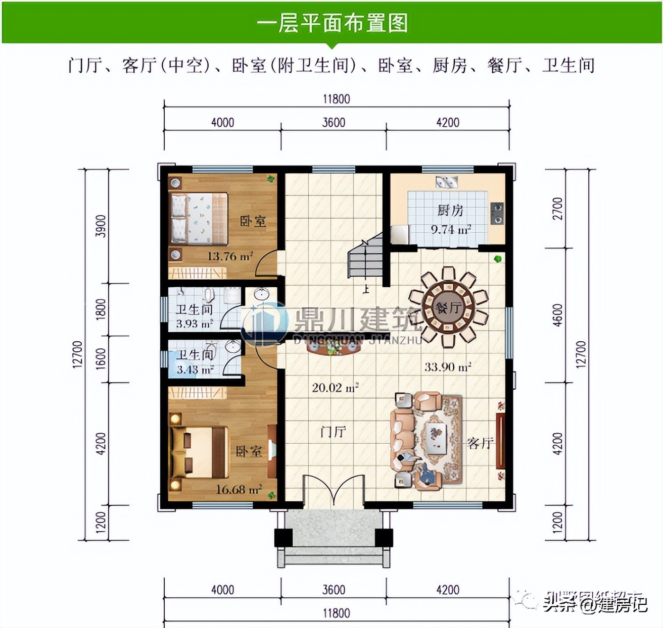 农村二层平屋顶现代风别墅100平方,农村新中式风格二层别墅大全