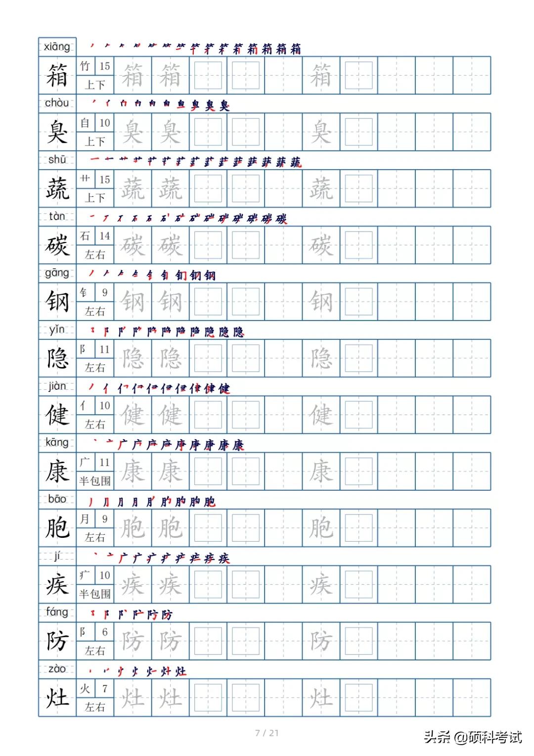 二年级上册语文生字偏旁笔顺练字,四年级下册的全部生字偏旁和笔画